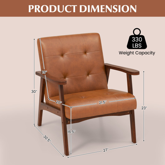 Mid Century Modern Leather Accent Chair with Wooden Frame - Image 5