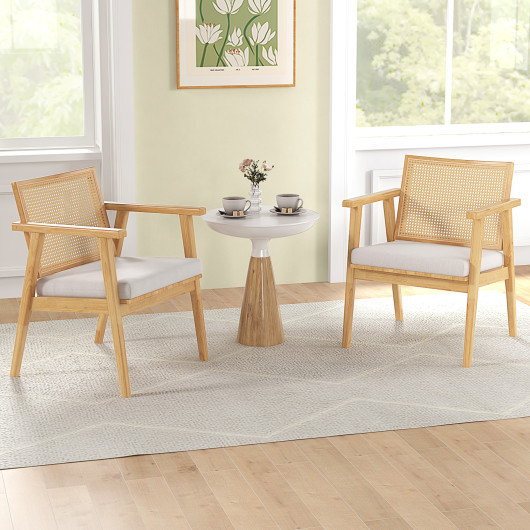 Mid Century Modern Rattan Accent Chairs Natural Wood (Set of 2)