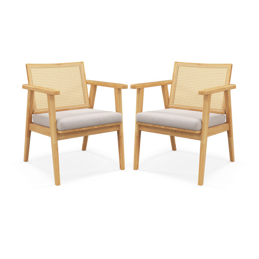 Mid Century Modern Rattan Accent Chairs Natural Wood (Set of 2)