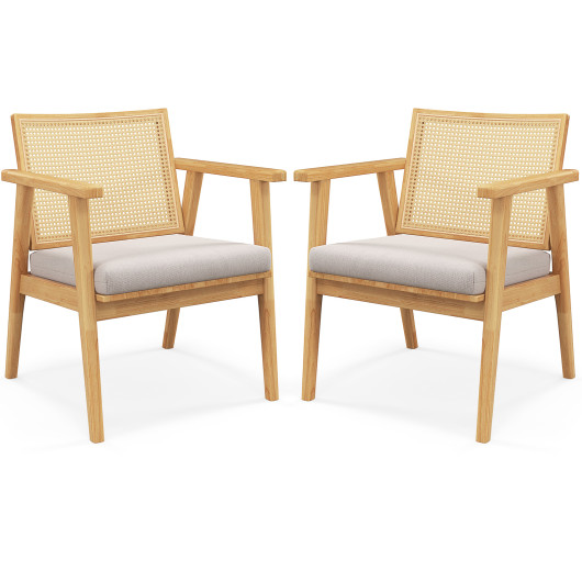 Mid Century Modern Rattan Accent Chairs Natural Wood (Set of 2)