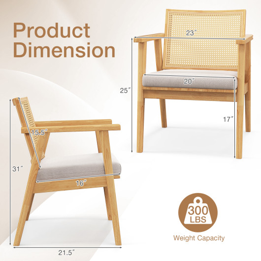 Mid Century Modern Rattan Accent Chairs Natural Wood (Set of 2)