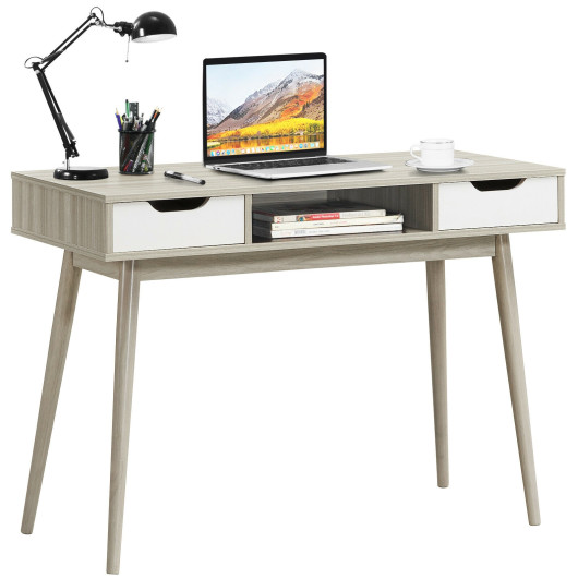 Modern Computer Desk with Drawers, Shelf, and Solid Wood Legs - Image 13