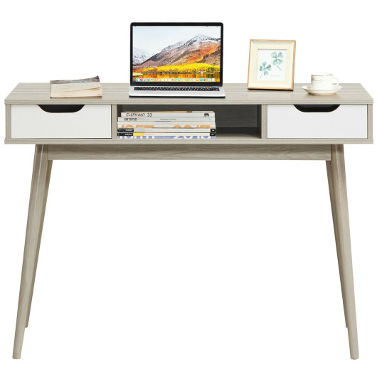 Modern Computer Desk with Drawers, Shelf, and Solid Wood Legs - Image 14
