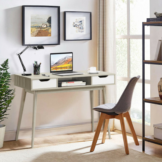 Modern Computer Desk with Drawers, Shelf, and Solid Wood Legs - Image 8