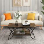 Modern Gold 2-Tier Coffee Table with Faux Marble Top