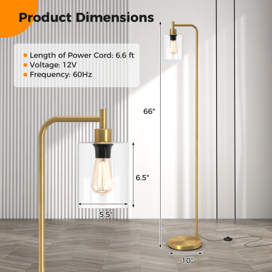 Modern Industrial Floor Lamp with Hanging Glass Shade and Foot Switch - Image 11