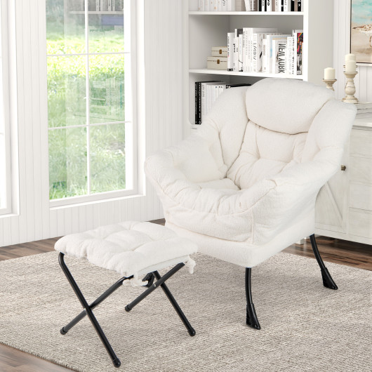 Ergonomic Sherpa Accent Chair with Ottoman and Storage Pocket - Image 2