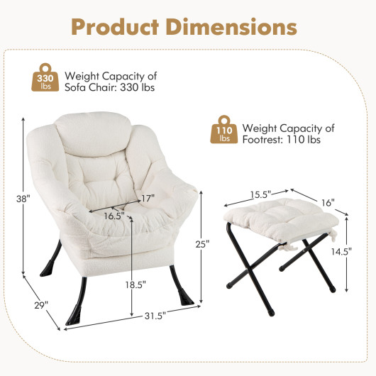 Ergonomic Sherpa Accent Chair with Ottoman and Storage Pocket - Image 4