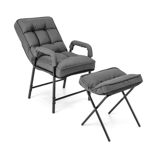 Adjustable Linen Accent Chair with Ottoman and Foldable Footrest - Image 3