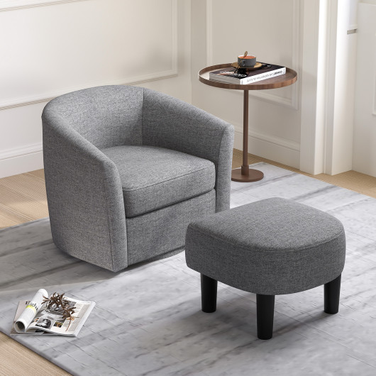 Grey Swivel Accent Chair with Ottoman and Curved Backrest