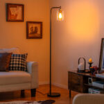 Modern Industrial Floor Lamp with Hanging Glass Shade and Foot Switch