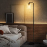 Modern Industrial Floor Lamp with Hanging Glass Shade and Foot Switch
