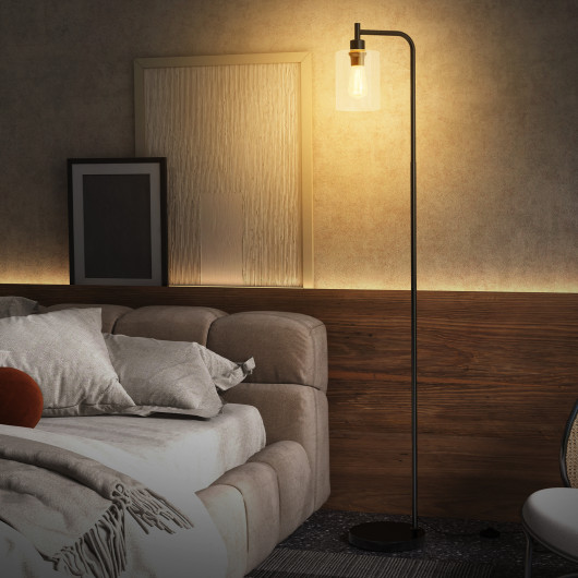 Modern Industrial Floor Lamp with Hanging Glass Shade and Foot Switch - Image 2