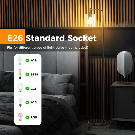 Modern Industrial Floor Lamp with Hanging Glass Shade and Foot Switch - Image 6