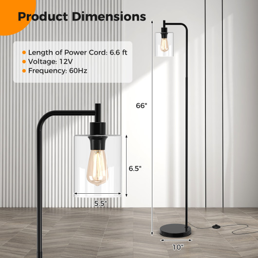 Modern Industrial Floor Lamp with Hanging Glass Shade and Foot Switch - Image 4