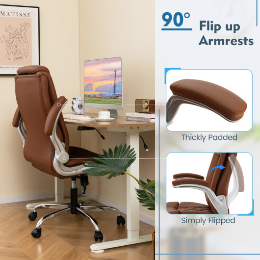 Height Adjustable PU Leather Office Chair with Rocking Function