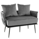 Velvet Upholstered Loveseat Sofa with Woven Backrest and Armrests