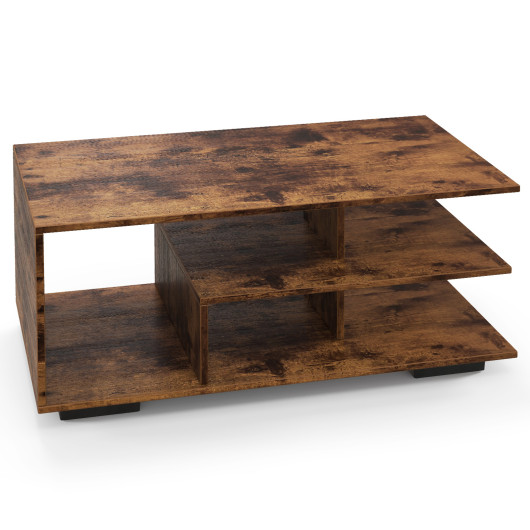 Modern Coffee Table with L-Shaped Shelf and 3 Tiers - Image 4
