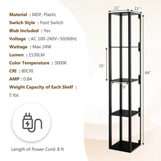 64 Inch Modern Floor Lamp with Shelves and Dimmable LED Bulbs - Image 4