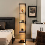 64 Inch Modern Floor Lamp with Shelves and Dimmable LED Bulbs