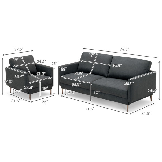 Modern Sofa with Metal Legs and Removable Backrest Cushion
