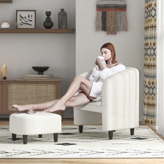 Space-Saving Barrel Chair with Ottoman and Removable Cushion