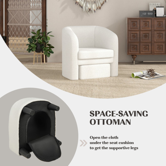 Space-Saving Barrel Chair with Ottoman and Removable Cushion