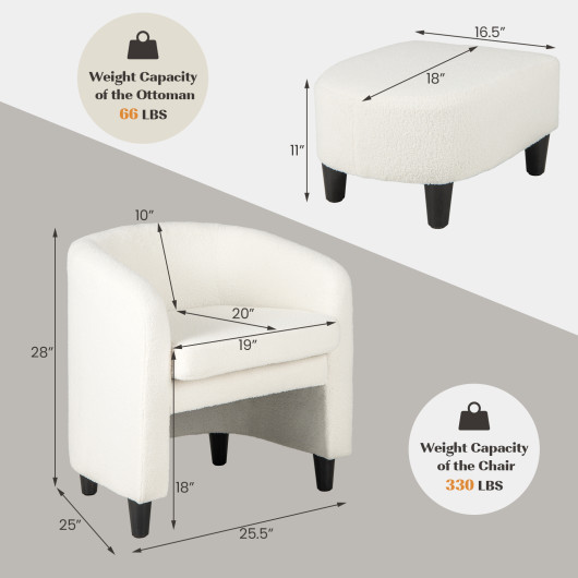 Space-Saving Barrel Chair with Ottoman and Removable Cushion