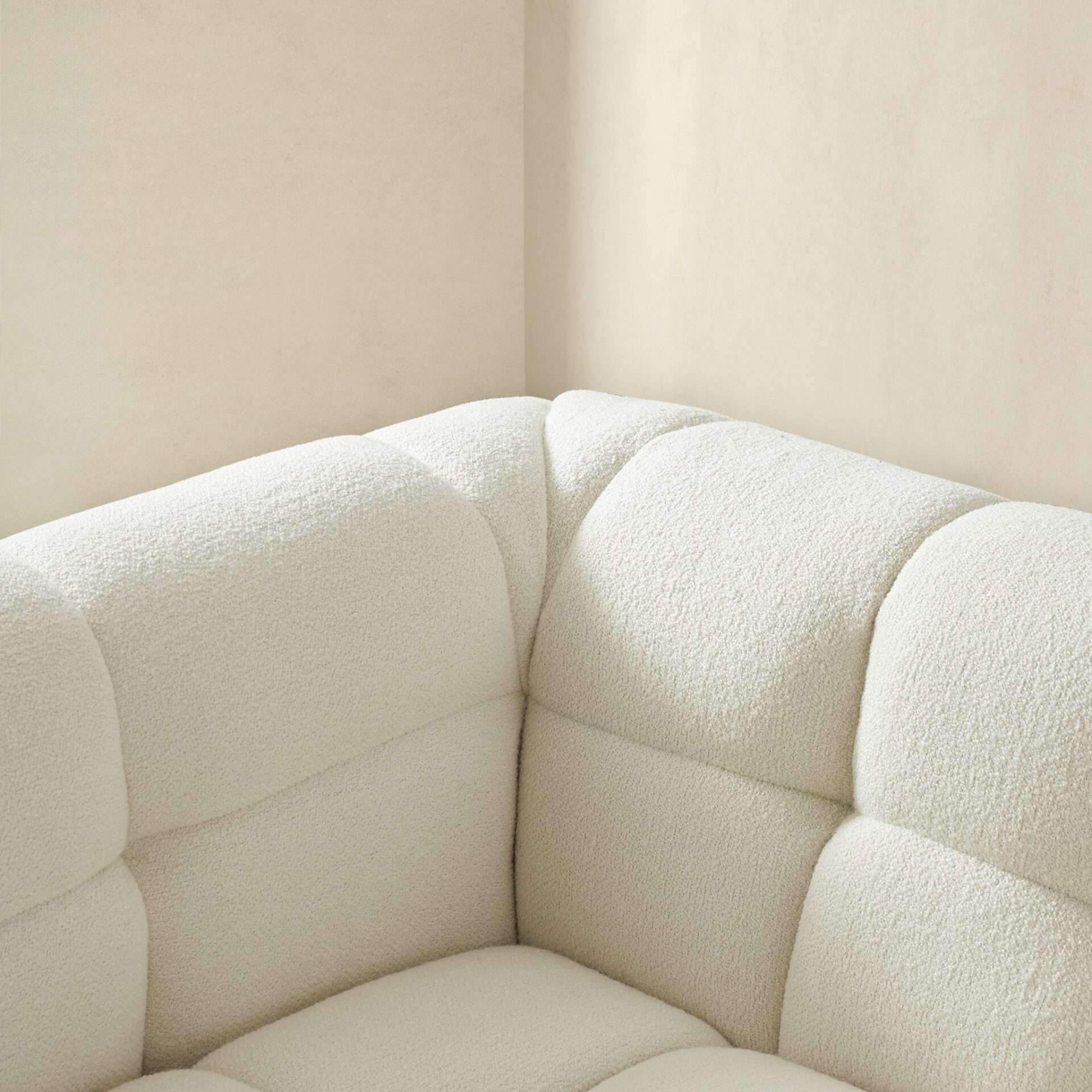 Cream Boucle Mid-Century Modern 3-Seater Sofa with Tufted Design - Image 8