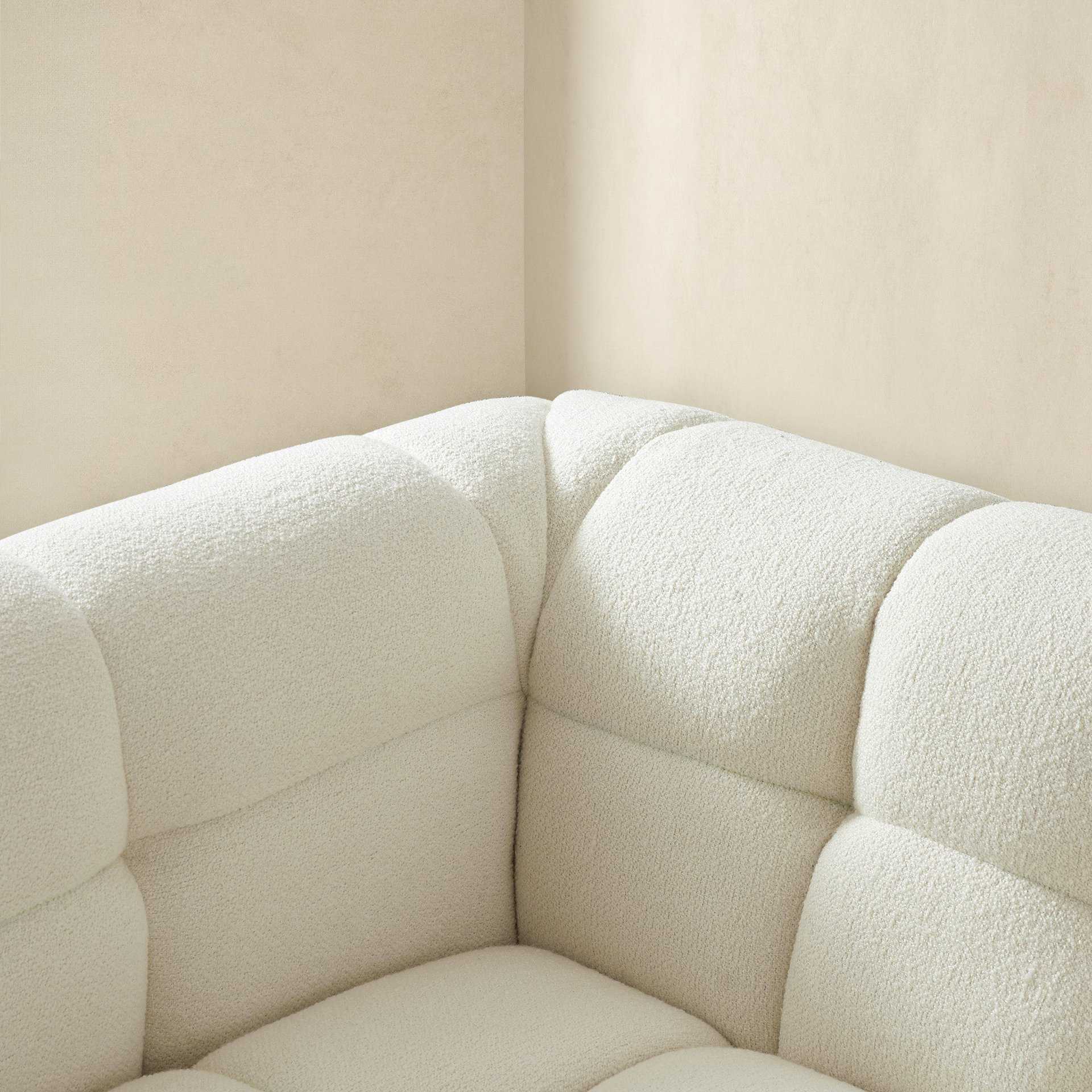 Cream Boucle Mid-Century Modern 3-Seater Sofa with Tufted Design