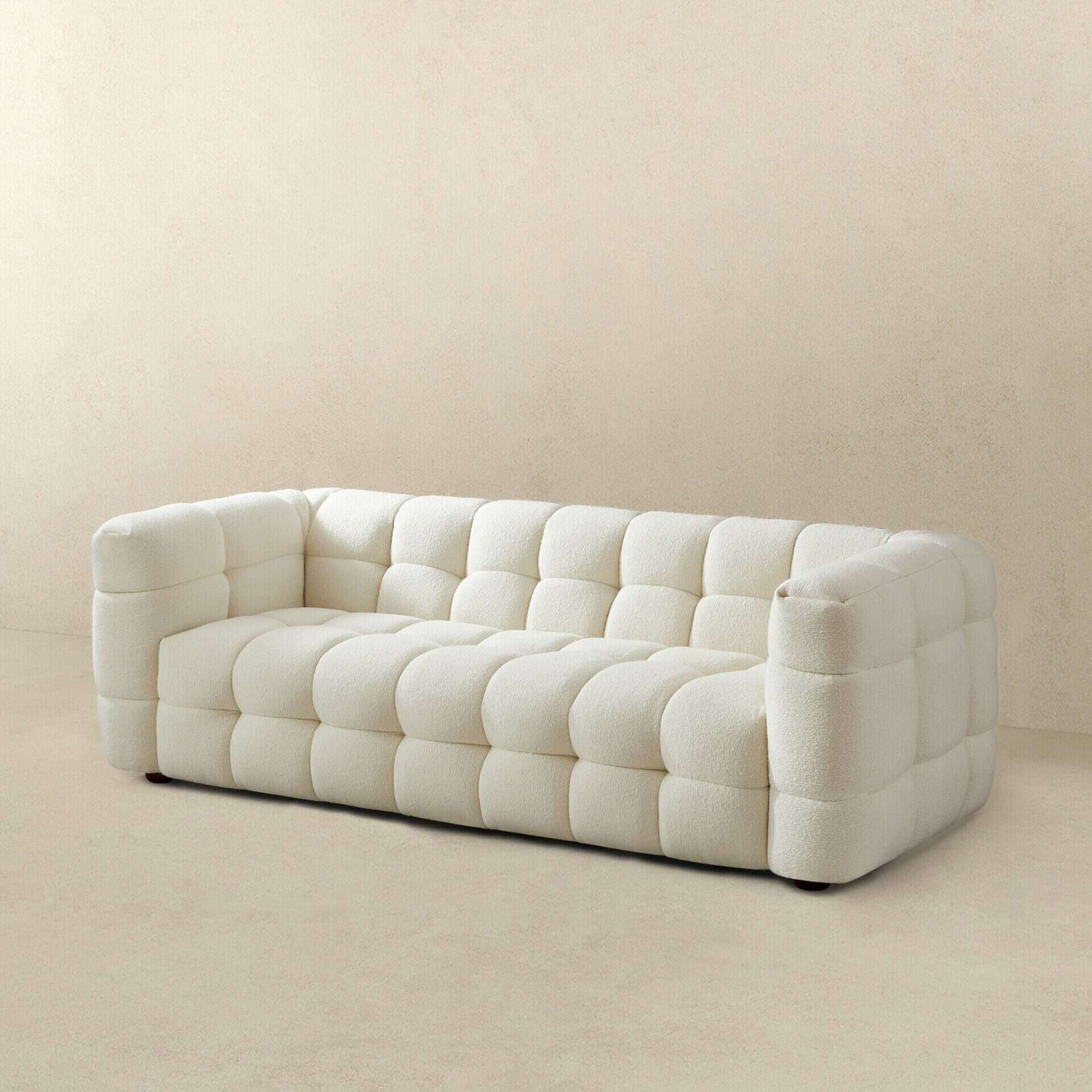 Cream Boucle Mid-Century Modern 3-Seater Sofa with Tufted Design - Image 4