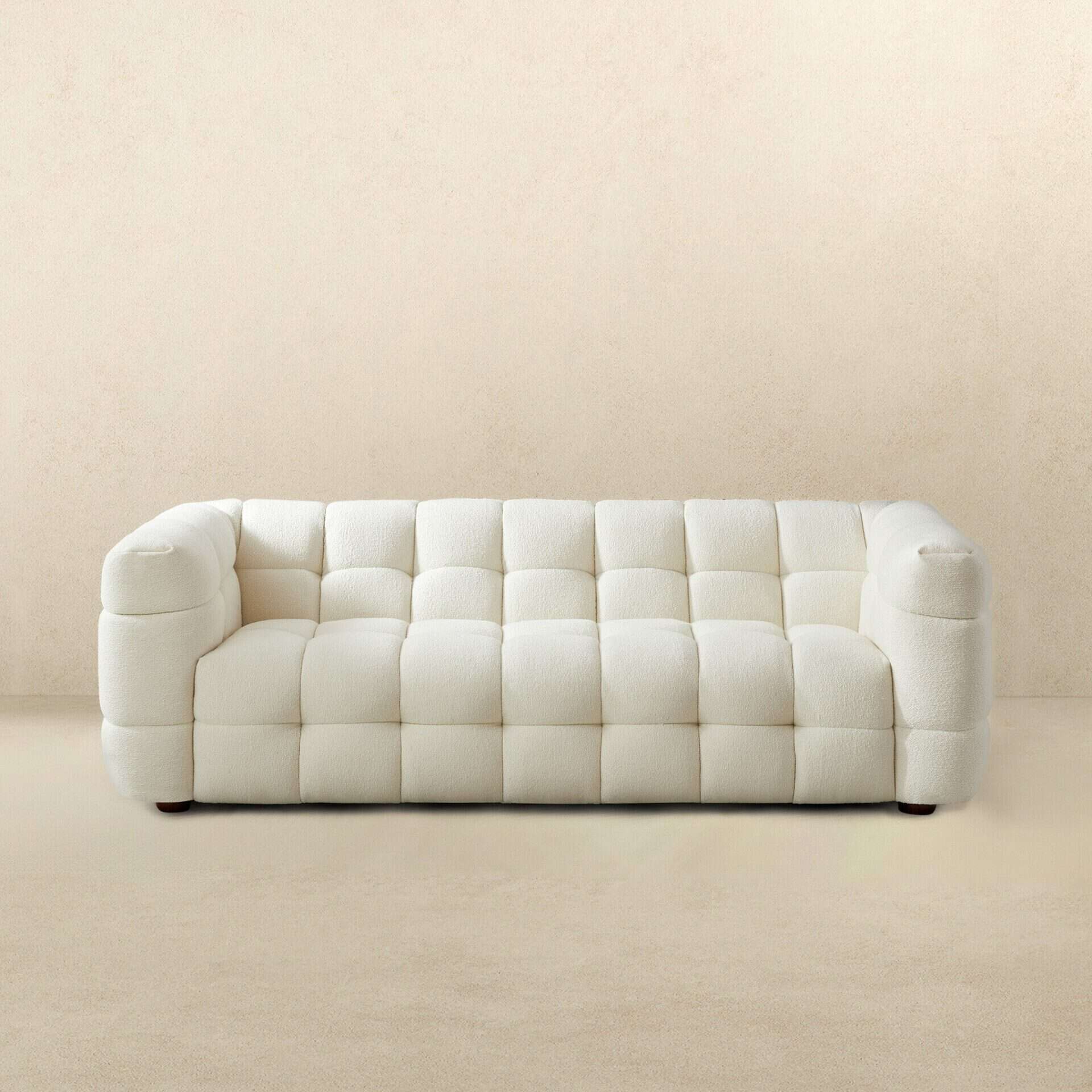 Cream Boucle Mid-Century Modern 3-Seater Sofa with Tufted Design - Image 7