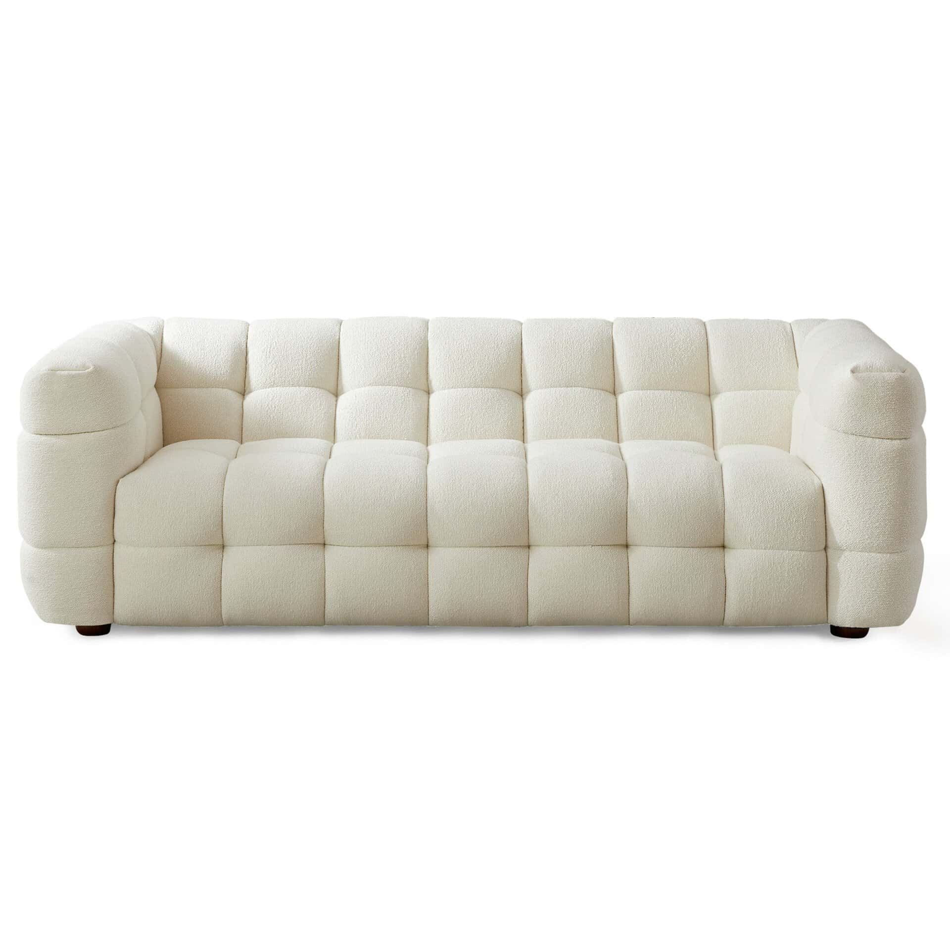 Cream Boucle Mid-Century Modern 3-Seater Sofa with Tufted Design