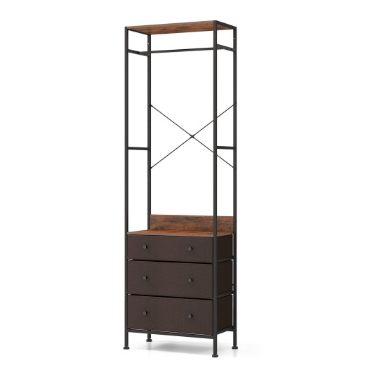 Space-Saving Closet Organizer with Shelves, Drawers, and Hanging Rod