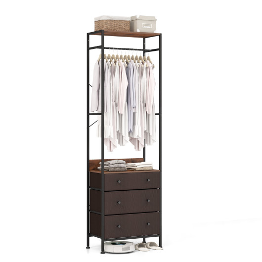 Space-Saving Closet Organizer with Shelves, Drawers, and Hanging Rod