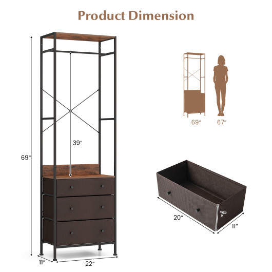 Space-Saving Closet Organizer with Shelves, Drawers, and Hanging Rod