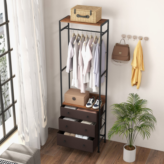 Space-Saving Closet Organizer with Shelves, Drawers, and Hanging Rod