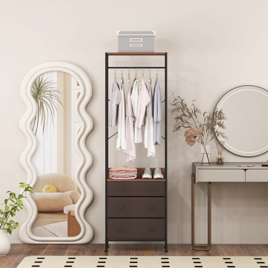 Space-Saving Closet Organizer with Shelves, Drawers, and Hanging Rod