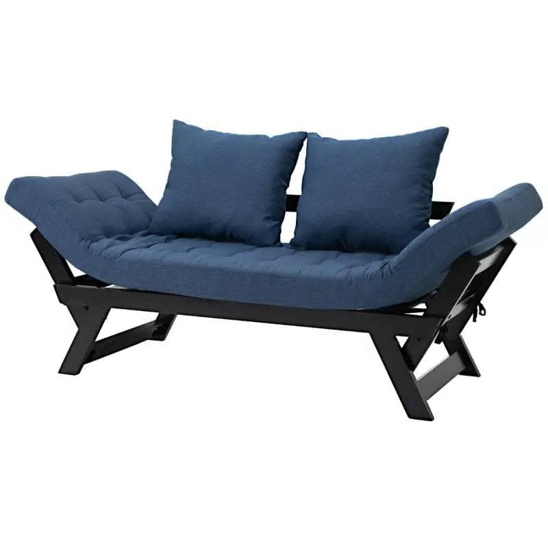 Convertible Navy Black Sofa Chaise Lounger Bed with Pillows