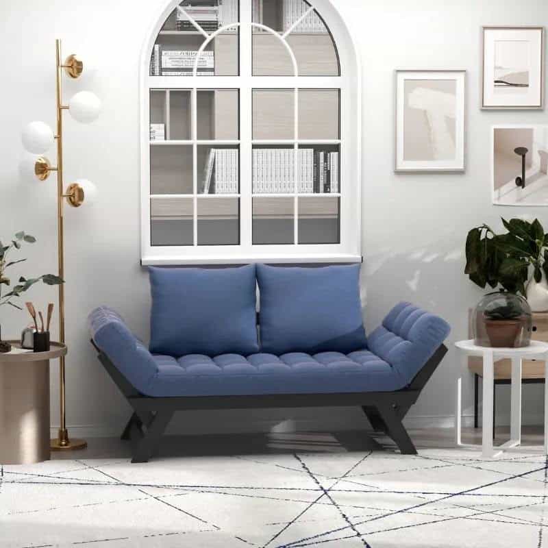 Convertible Navy Black Sofa Chaise Lounger Bed with Pillows - Image 2