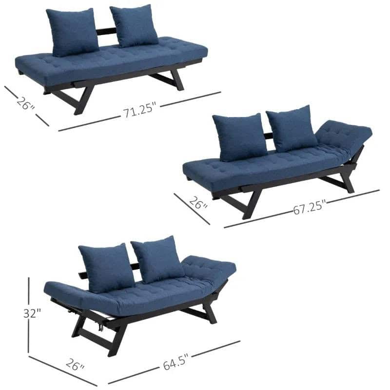 Convertible Navy Black Sofa Chaise Lounger Bed with Pillows - Image 4
