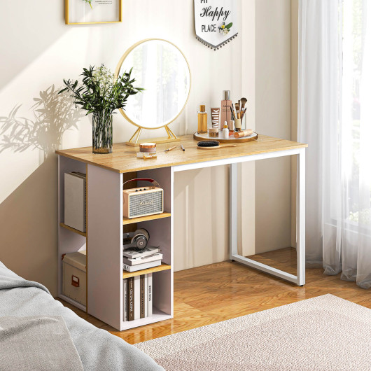 Rustic Brown Computer Desk with Shelves and Metal Frame - Image 2