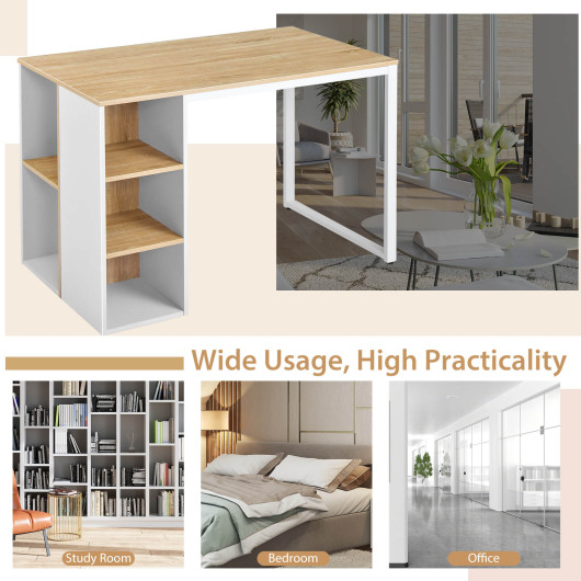 Rustic Brown Computer Desk with Shelves and Metal Frame - Image 5