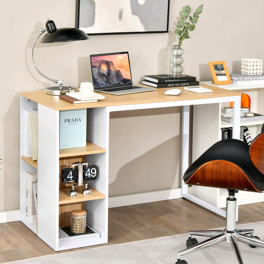 Rustic Brown Computer Desk with Shelves and Metal Frame - Image 6