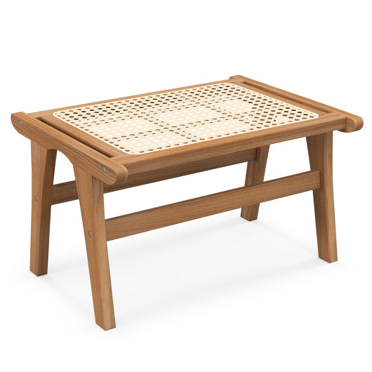 Teak Wood Foot Rest with Handwoven Rattan Surface