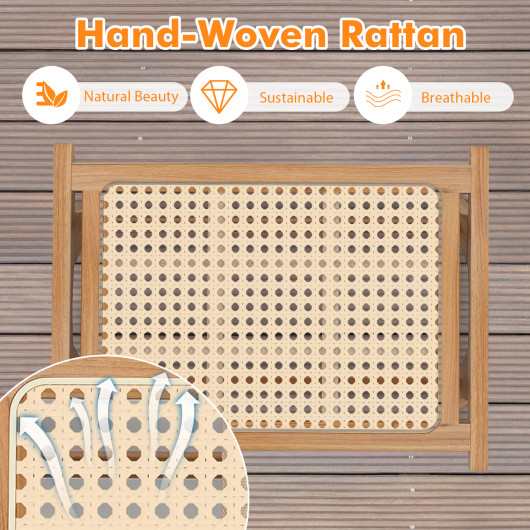 Teak Wood Foot Rest with Handwoven Rattan Surface