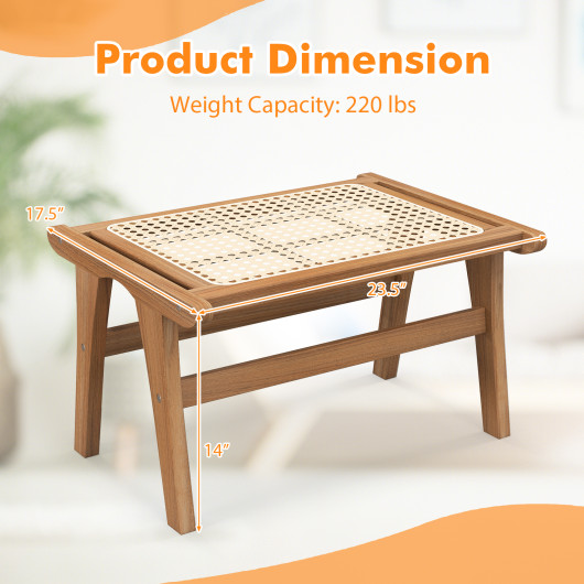 Teak Wood Foot Rest with Handwoven Rattan Surface