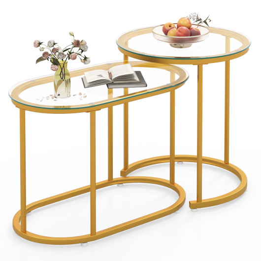 Gold Nesting Coffee Tables with Glass Tops (Set of 2)