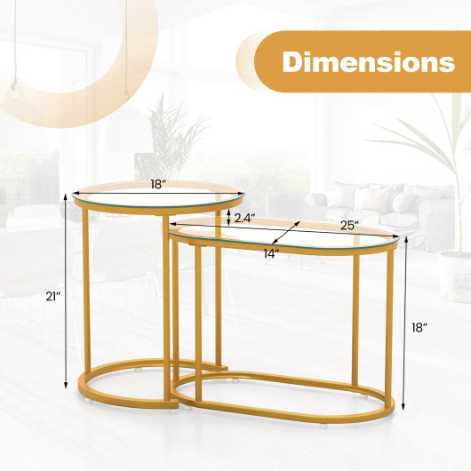 Gold Nesting Coffee Tables with Glass Tops (Set of 2)