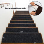 Non-Slip Washable Stair Treads Polyester Carpet Brown (Set of 15)